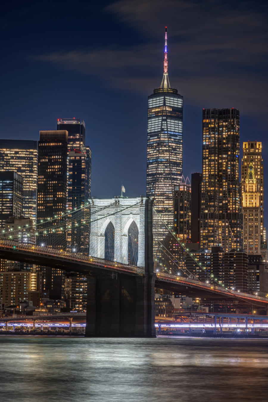 The brooklyn bridge and the world trade center